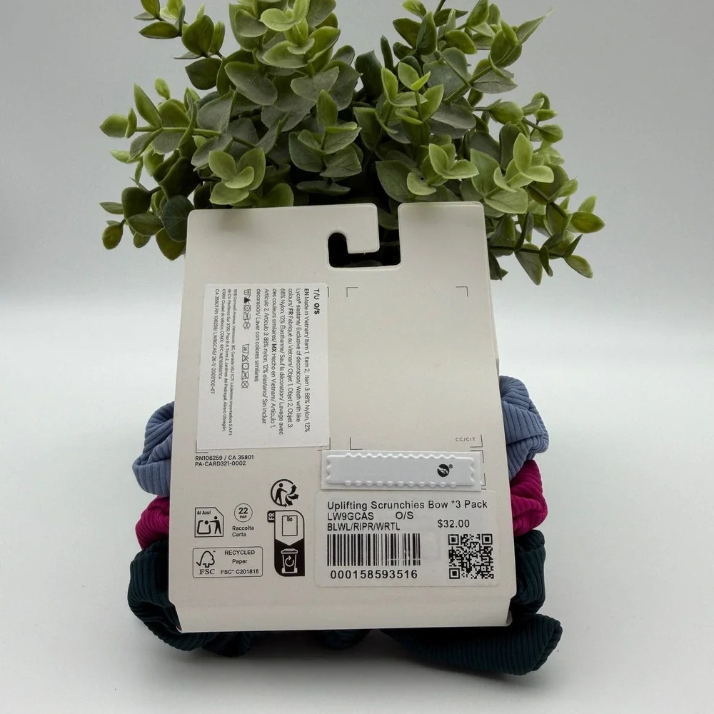 Lululemon Uplifting Scrunchie Bow 3 Pack Blue Pink Grey Ribbed NWT